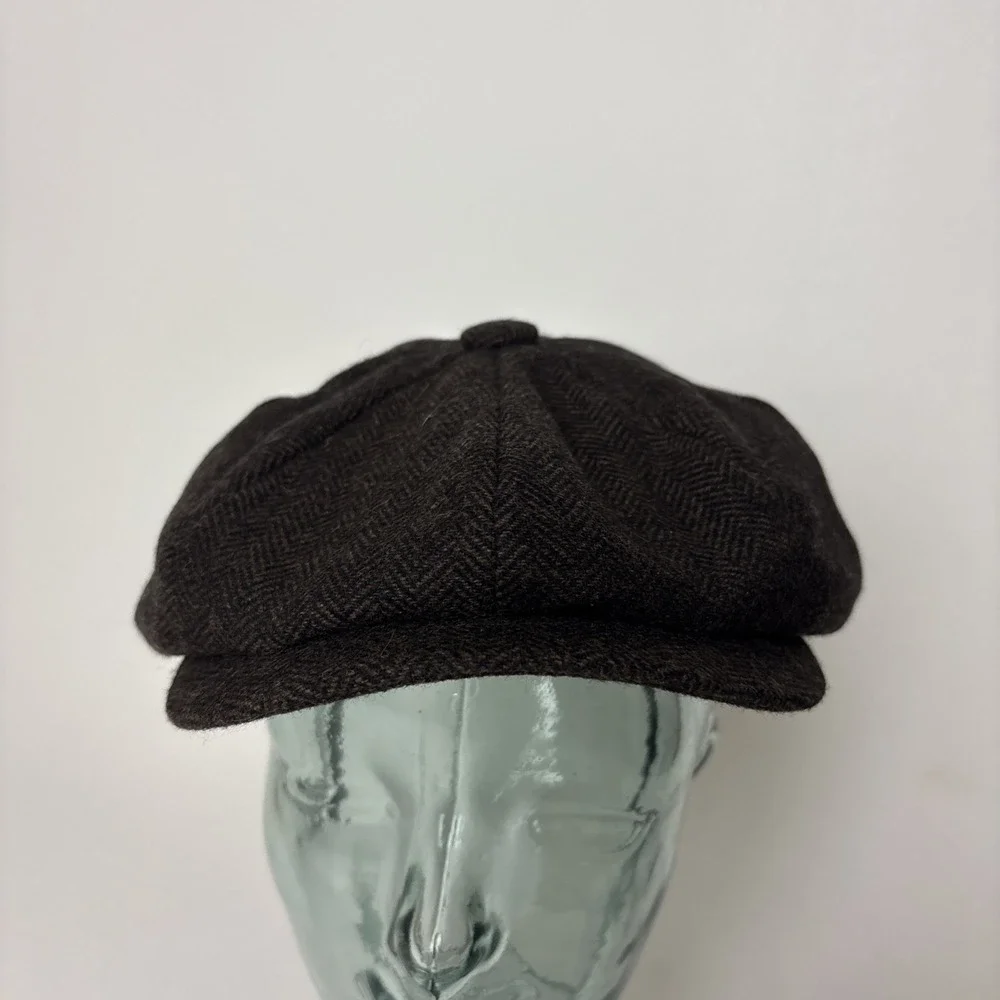 Botvela mens M newsboy flat cap Paperboy Brown Tweed Herringbone Wool Blend